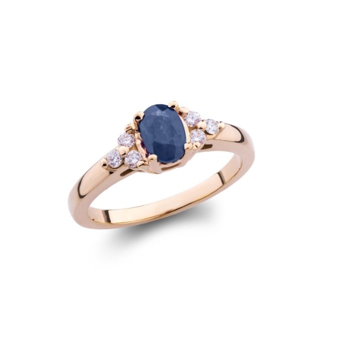 Zlatni prsten sa plavim safirom i dijamantima